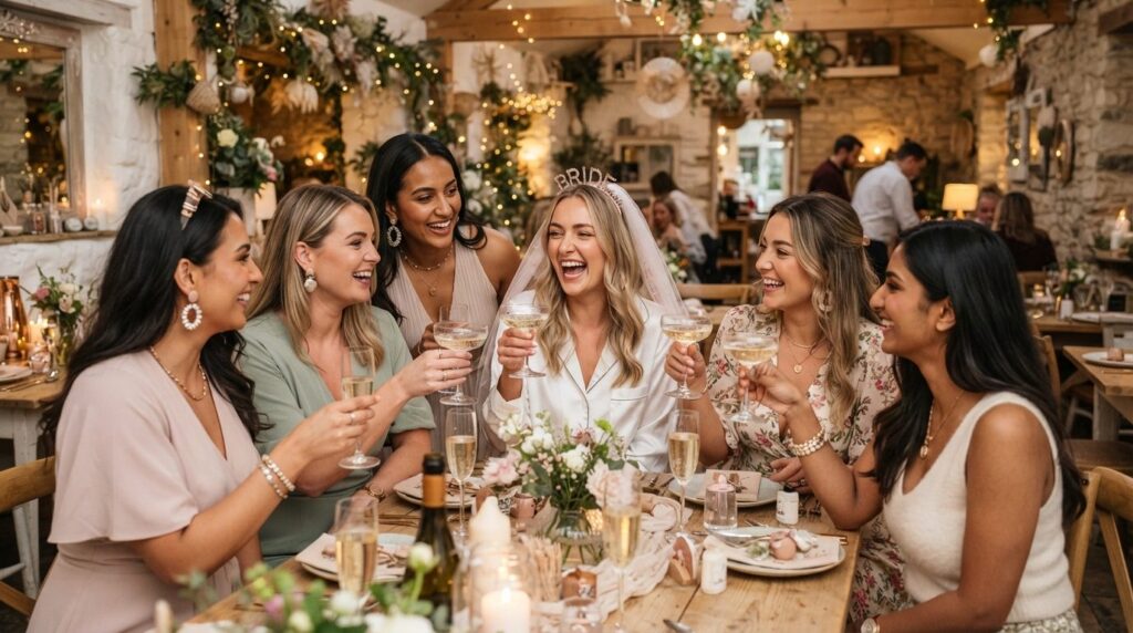 Photorealistic image of a group of well-dressed women celebr