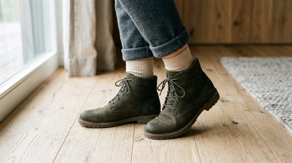 Close-up fashion detail shot of womans feet wearing natural