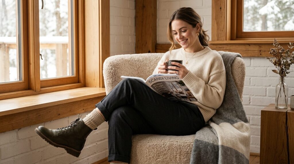 Lifestyle fashion photography of complete winter outfit styl