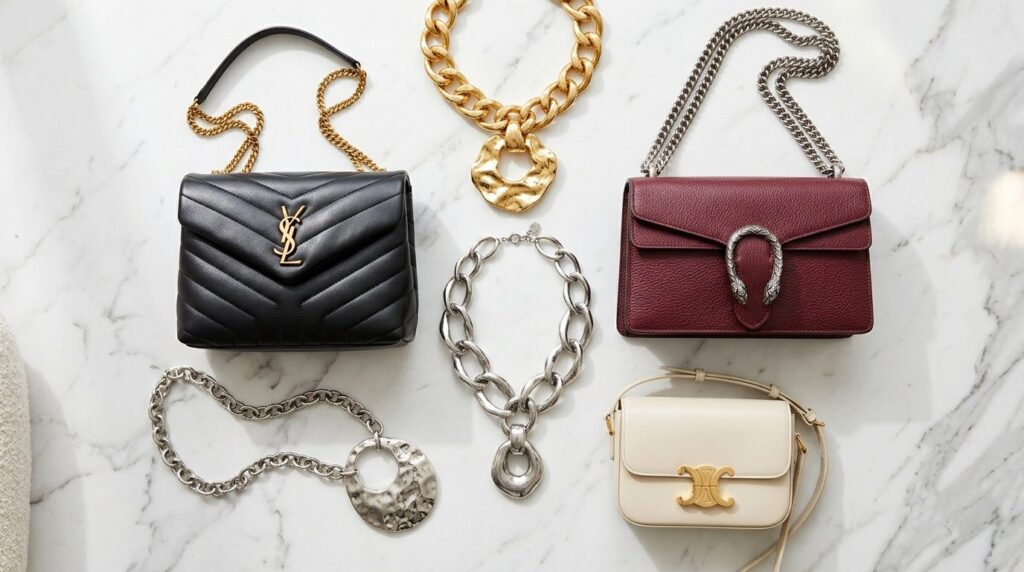 Flatlay professional product photography of oversized gold a